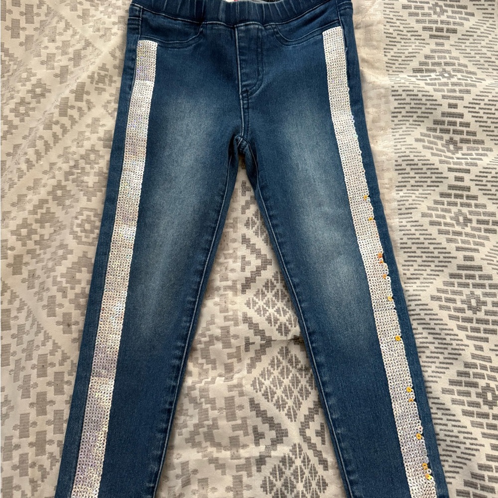 Fabkids Blue Skinny Jeans with Side Sequins Stripes - NWOT